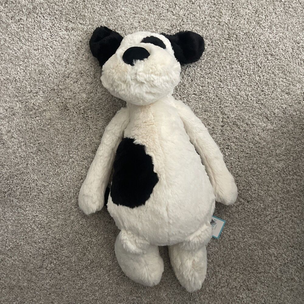 Jellycat Large Bashful Black & Cream Puppy 16" NWT